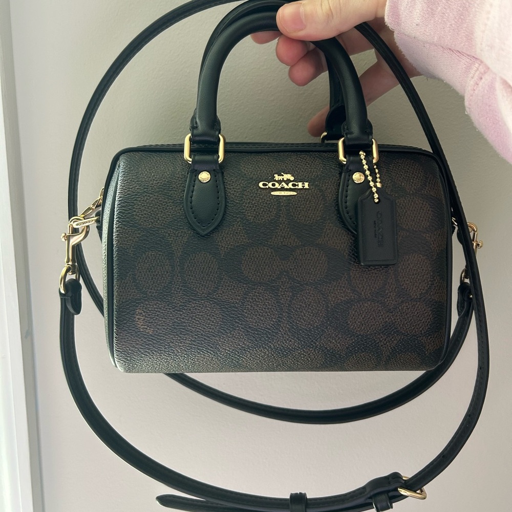 Coach Rowan Mini Black and Brown Signature Satchel - Picture 4 of 8